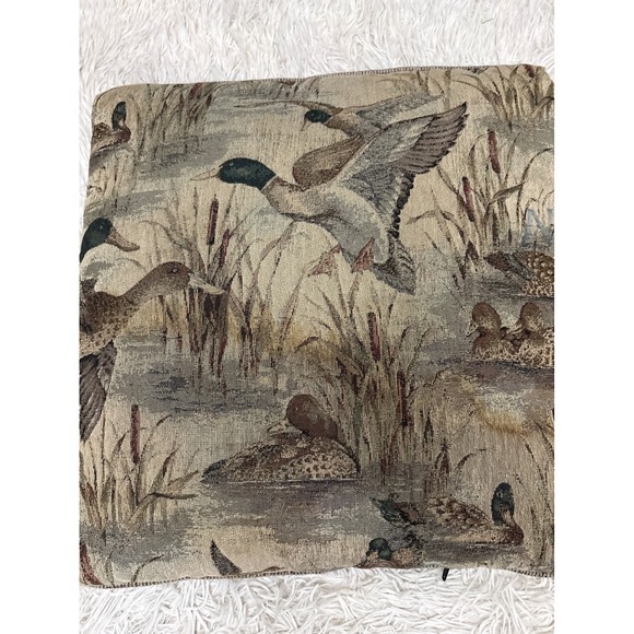 Vintage Tapestry Pillow Cover Duck Mallard Water Scene Throw Accent Cushion - Picture 2 of 5